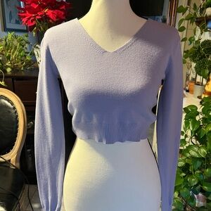 Lavender V-Neck Cropped Sweater